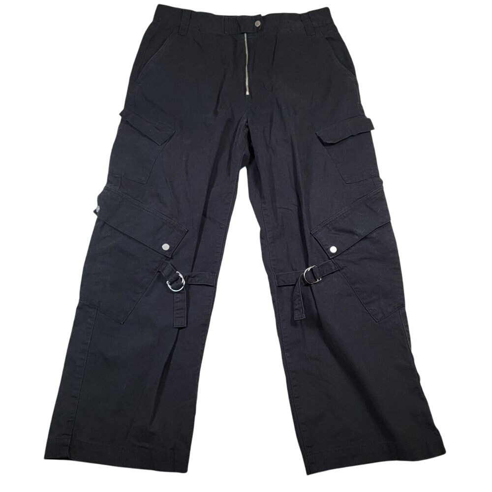 Oak and‎ Fort Wide Leg Cargo Pants Women's Sz 14 / Men's Sz 34 Black Loose Twill